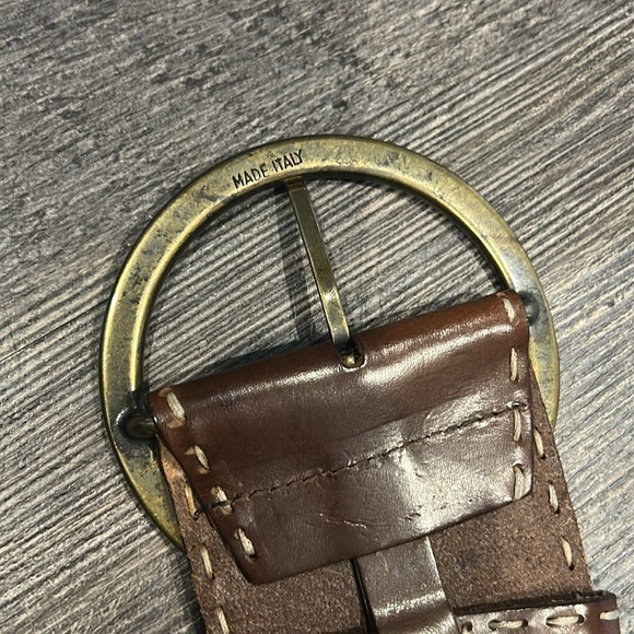 Genuine Leather Belt Made In Italy Brown With White Stitching Classic S/M main image 5